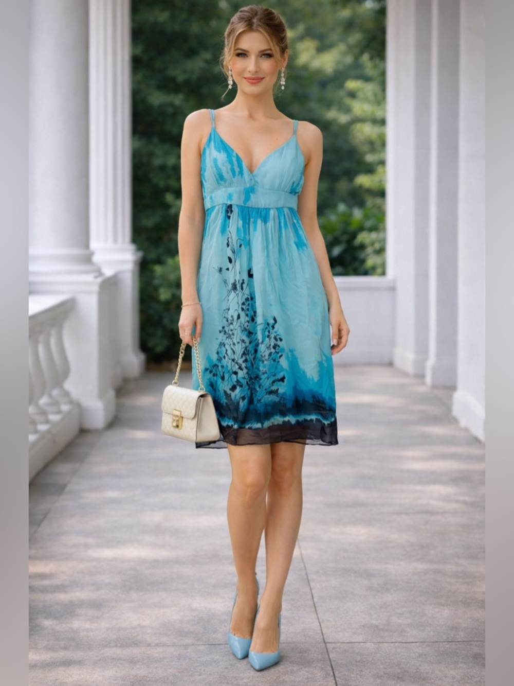 BCBGMaxAzria 100% SilkFloral-Print Spaghetti Strap Mini Dress Size XS